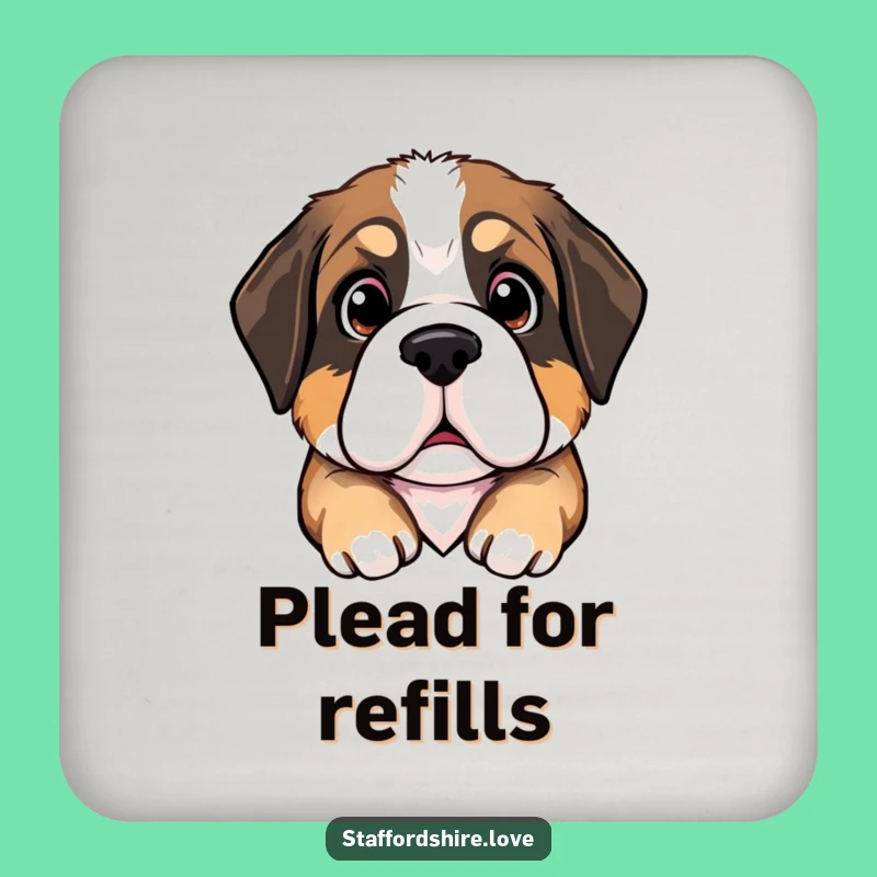 Funny Saint Bernard Puppy Coaster: Pleading Eyes Protect Surfaces, Hilarious Gift