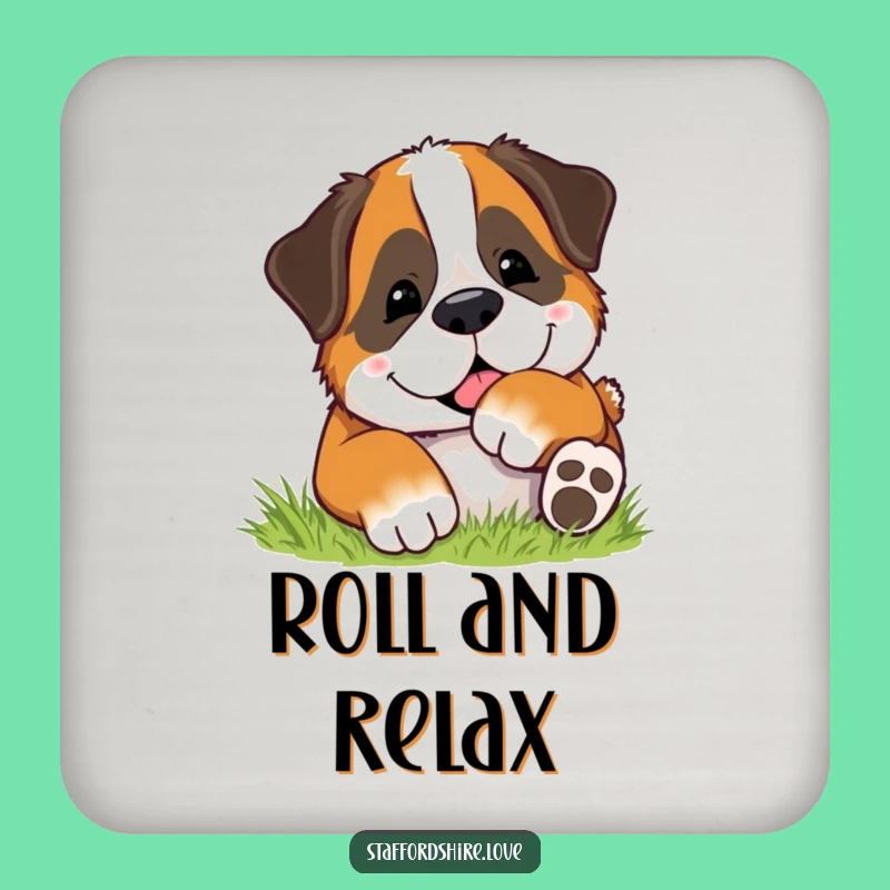 Funny Rolling Dog Coaster Set - Happy Saint Bernard Grass Table Gift