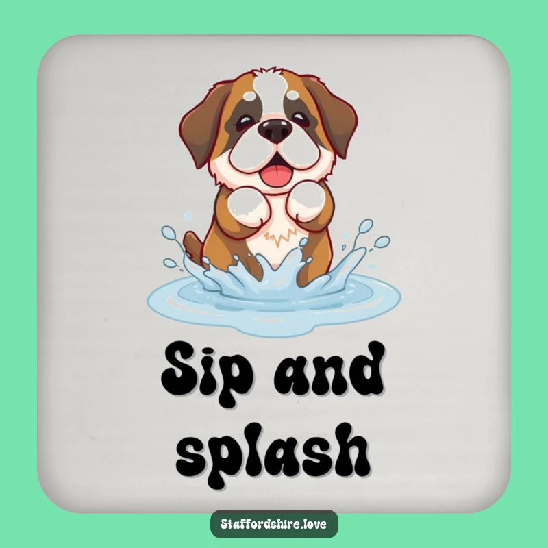 Funny Saint Bernard Splash Drink Coaster: Protect Surfaces with Cuteness