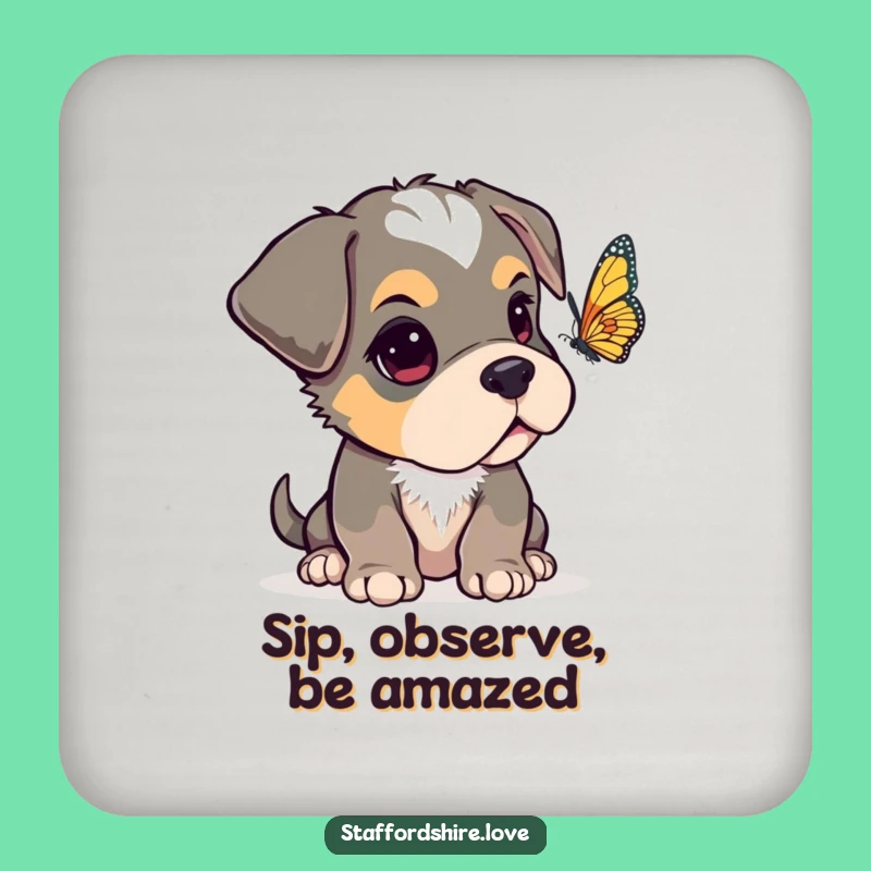 Funny Curious Staffy Coaster Set, Adorable Dog Decor, Whimsical Gift