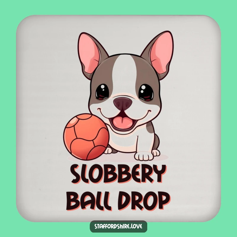 Funny Kawaii Staffie Ball Drink Coaster - Fetch Protection, Perfect Funny Gift!