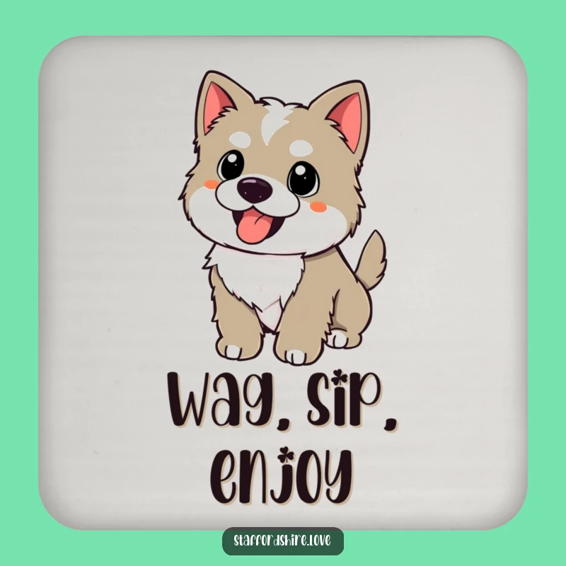 Funny Happy Staffy Coaster: Kawaii Wagging Tail Puppy for Joyful Table Protection
