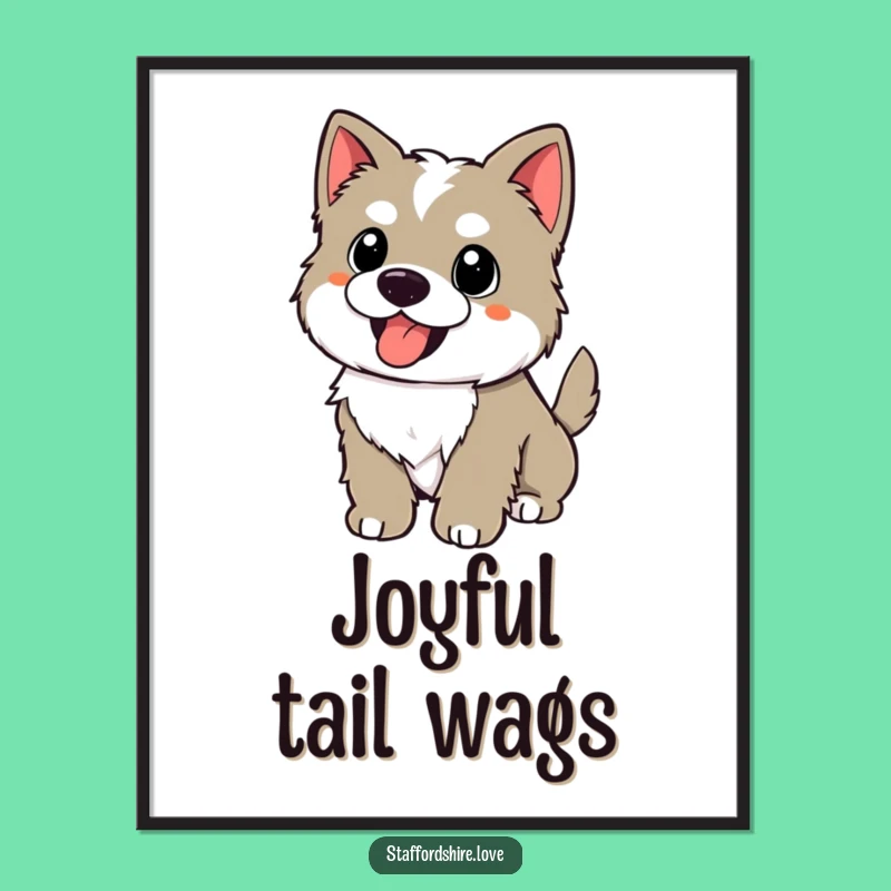 Funny Happy Staffy Poster: Kawaii Wagging Tail Puppy Art for Joyful Spaces