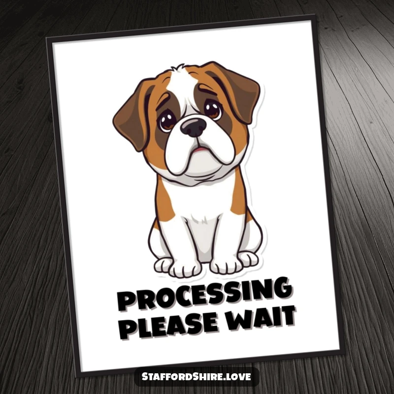 Funny Kawaii Saint Bernard poster featuring a cute dog tilting its head in confusion, perfect wall art and a funny gift.