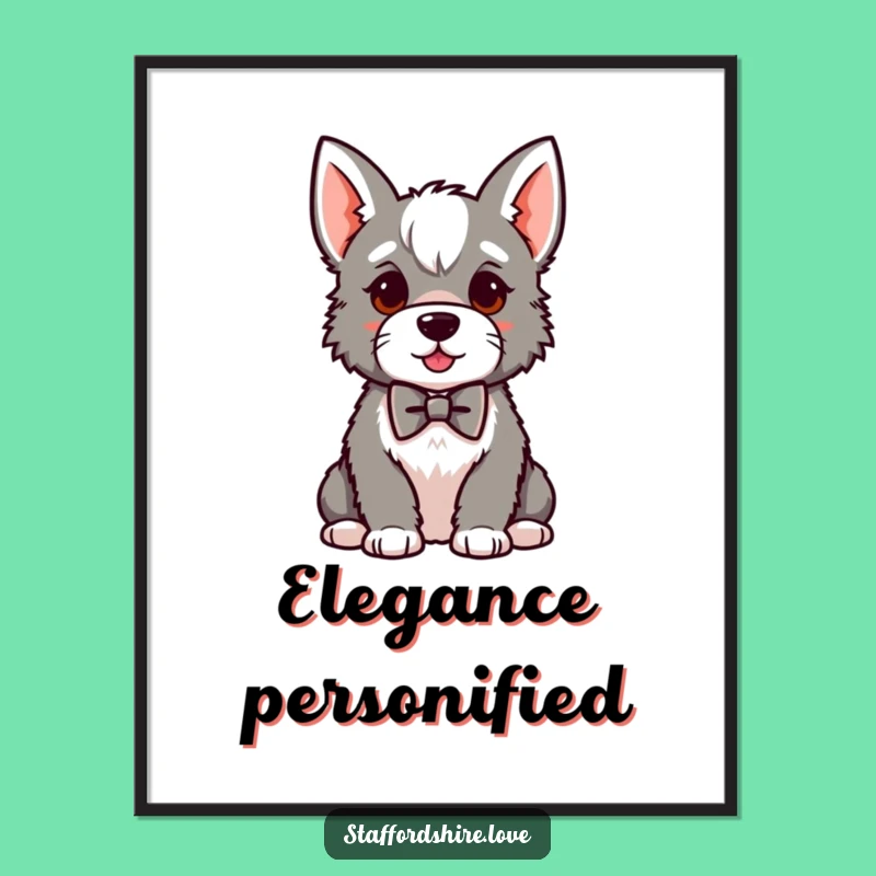 Funny Kawaii Staffy Bowtie Poster: Elegant Dog Art, Hilarious Gift