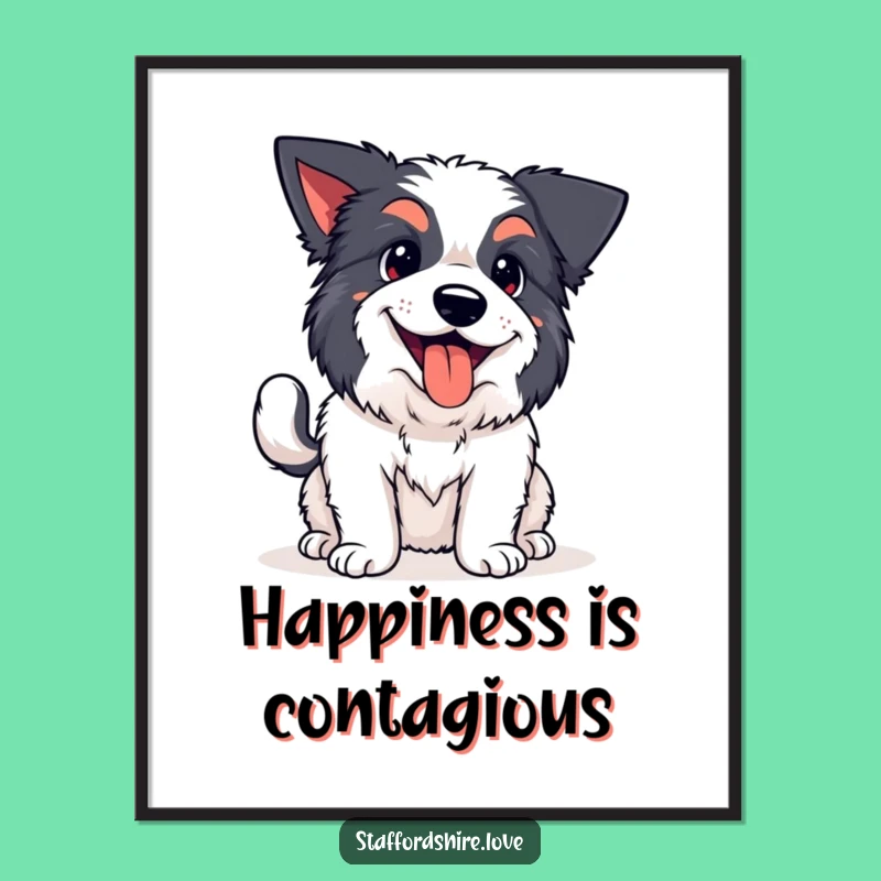 Funny Kawaii Staffy Wagging Tail Poster: Cheerful Dog Art, Hilarious Gift