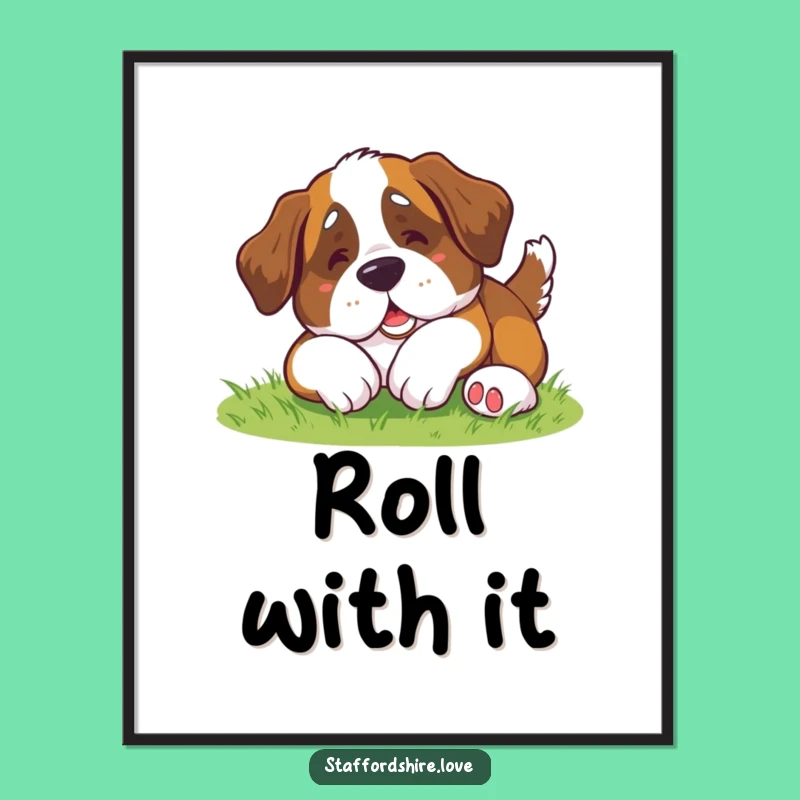 Funny Saint Bernard Roll Poster: Adorable Wall Art for Dog Lovers!