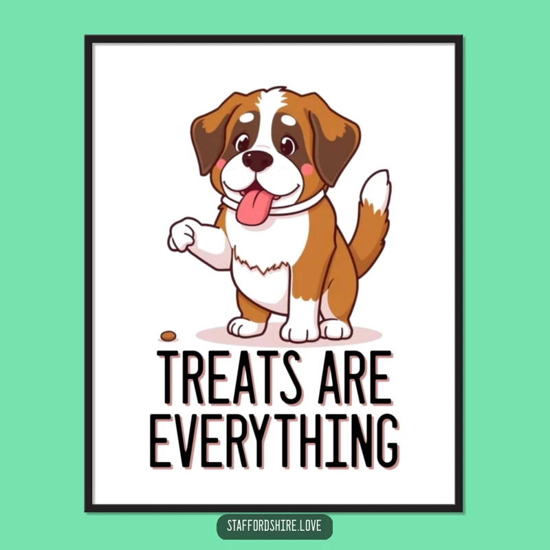 Funny Saint Bernard Treat Jump Poster - Playful Dog Art Print Gift