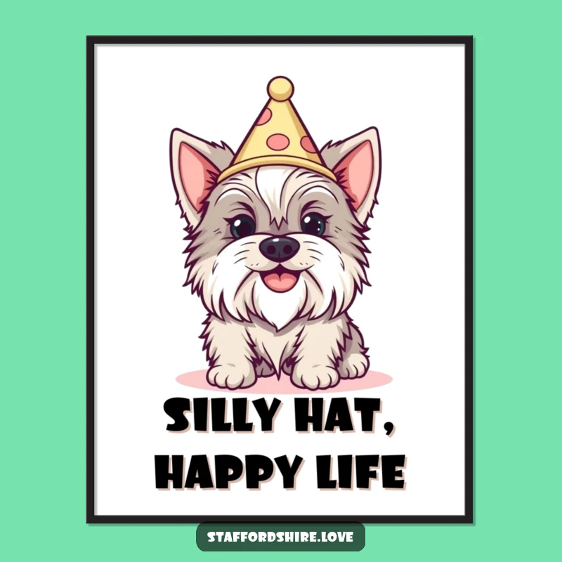 Funny Staffy Silly Grin Cone Hat Poster: Hilarious Dog Art Gift