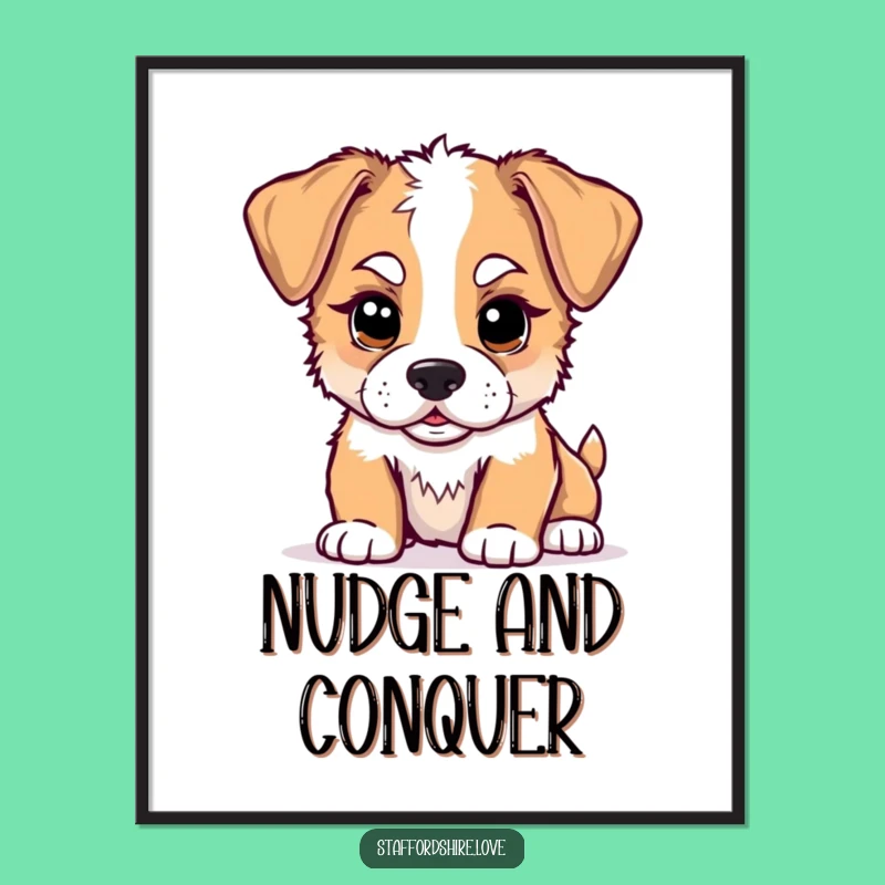 Funny Kawaii Staffy Puppy Nudge Poster: Whimsical Dog Art, Hilarious Gift