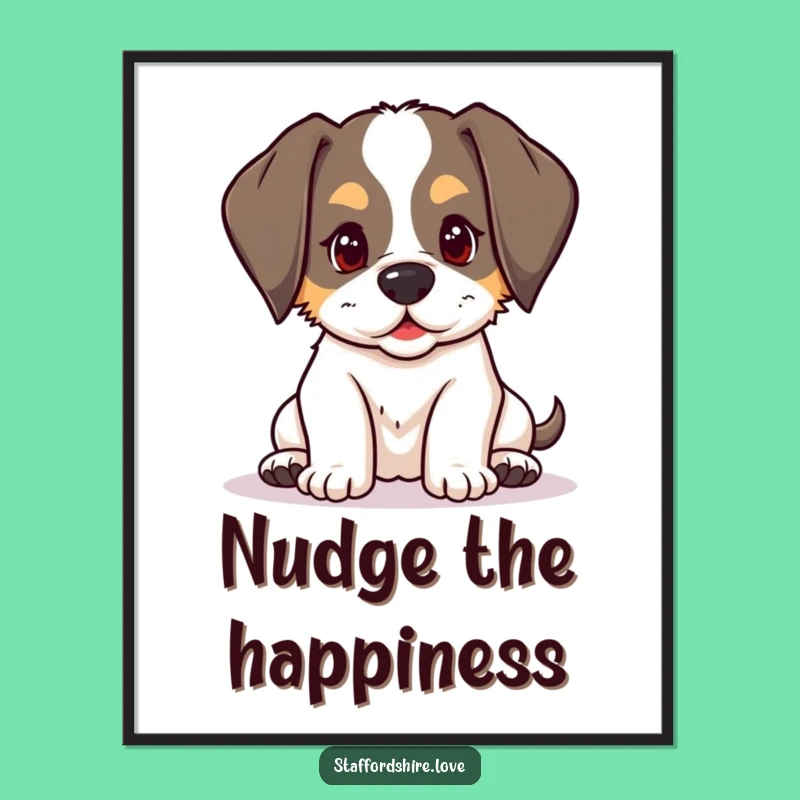 Funny Nudging Puppy Poster: Kawaii Staffy Art for Playful Spaces