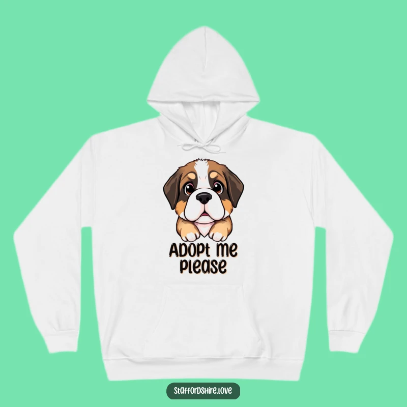 Cozy Funny Saint Bernard Puppy Hoodie: Pleading Eyes Design for a Warm, Hilarious Gift