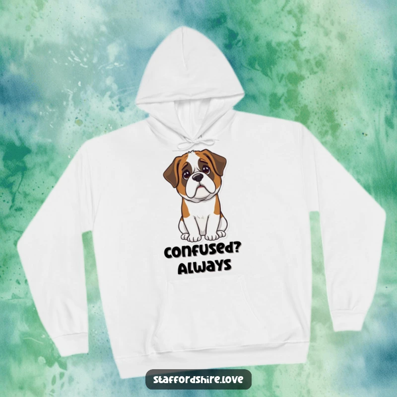 Funny Kawaii Saint Bernard hoodie with a cute, confused dog head tilt, perfect cozy wear and a funny gift.