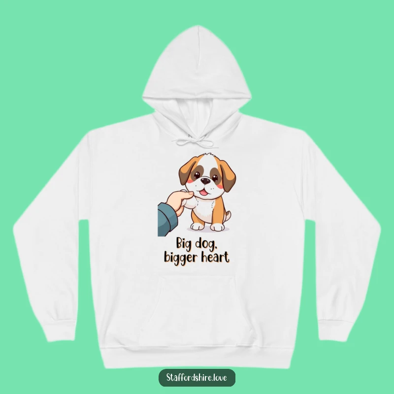 Cozy Funny Saint Bernard Hoodie: Kawaii Dog Nudging Hand - Warm & Humorous Gift for All!