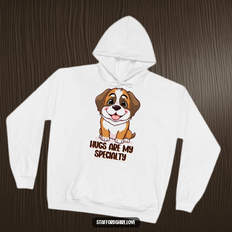 Funny Saint Bernard hoodie depicting a dog giving a warm, playful nudge to a friend, ideal for cozy, affectionate wear.