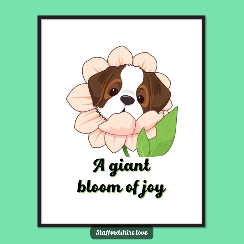 Free Printable Wall Art: Saint Bernard Peeking, Giant Flower Funny Download Decor