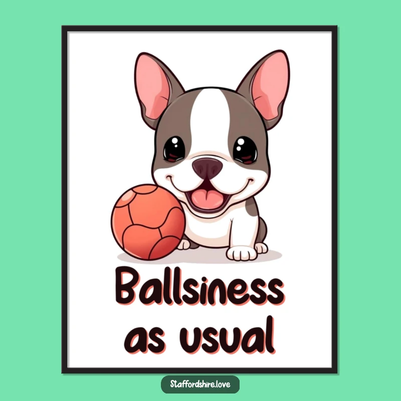 Free Printable Wall Art: Funny Kawaii Staffy Ball Presentation, Playful Downloadable Decor