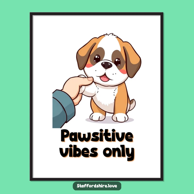 Free Printable Kawaii Saint Bernard Art: Funny Dog Nudge Wall Decor Downloadable