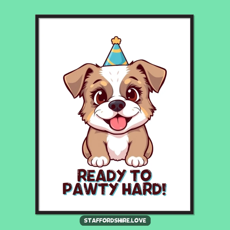 Free Printable Staffy Wall Art: Party Hat Fun Downloadable Decor Gift