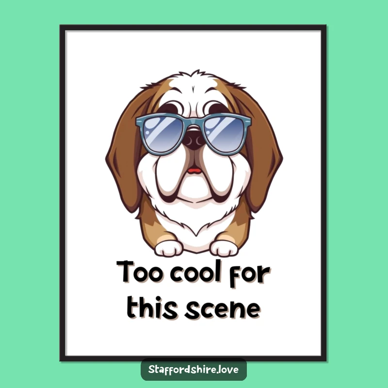 Free Printable Wall Art: Goofy Saint Bernard Sunglasses - Funny Dog Downloadable Decor