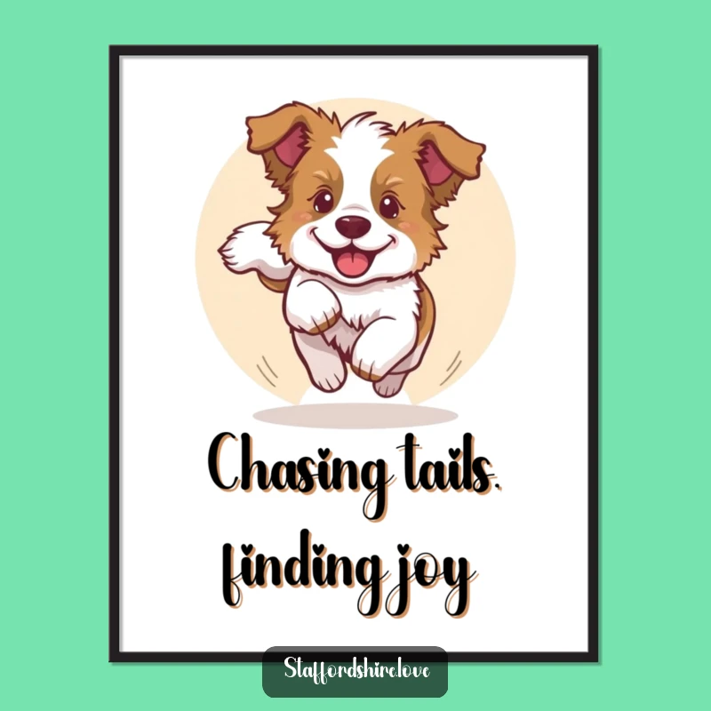 Free Printable Wall Art: Happy Pup Tail Chasing - Funny Downloadable Art