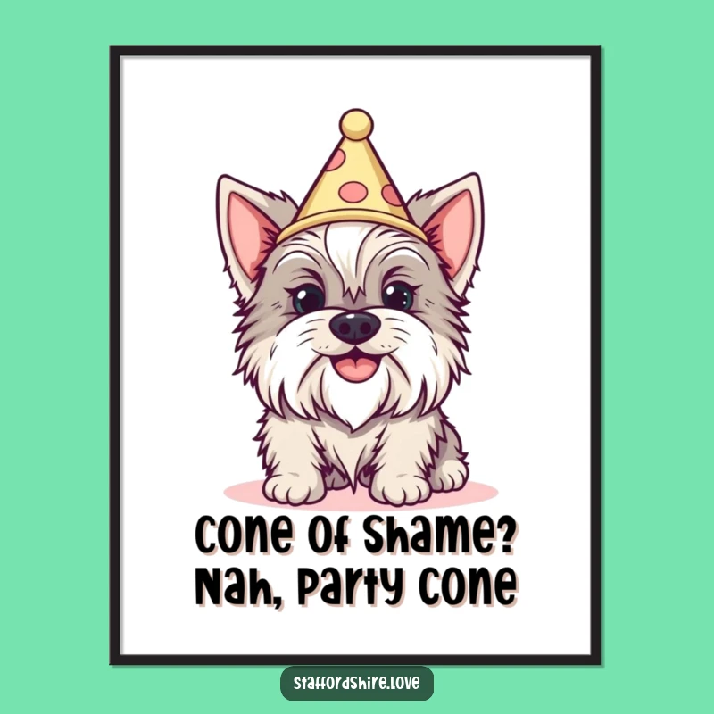 Free Printable Wall Art: Silly Staffy Cone Hat, Quirky Downloadable Decor