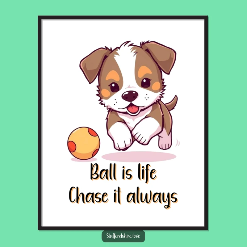 Free Printable Wall Art: Staffy Puppy Ball Chase, Energetic Downloadable Decor
