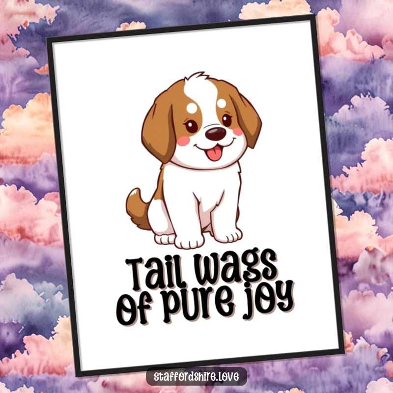 Funny Free Printable Wall Art: A Saint Bernard's fluffy tail wags with great enthusiasm, full of life and joy.