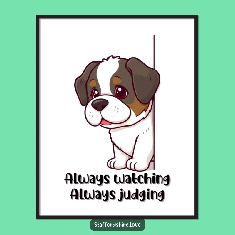 Funny Free Printable Wall Art: Mischievous Saint Bernard Peeking for Playful Decor