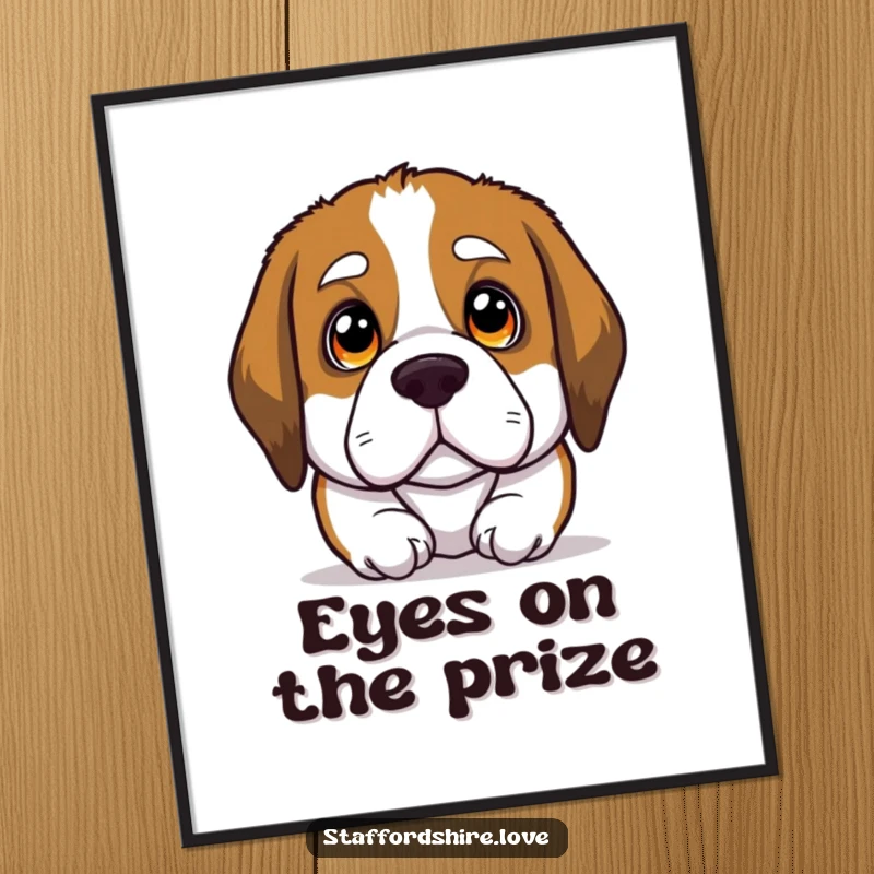 Funny Free Printable Wall Art: A Saint Bernard puppy with large, exceptionally soulful eyes looks upwards, creating an emotional and endearing piece.