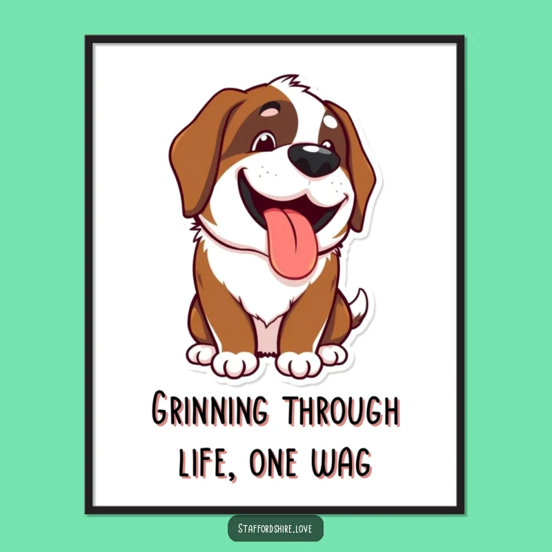 Free Printable Wall Art: Happy Kawaii Saint Bernard, Funny Dog Downloadable Decor