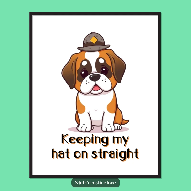 Funny Free Printable Wall Art: Kawaii Saint Bernard Hat Trick - Downloadable Decor