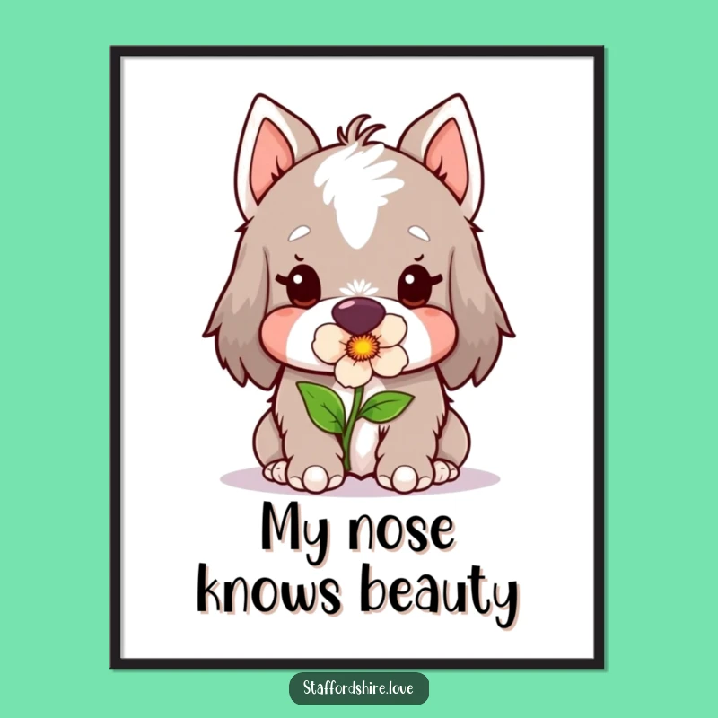 Free Printable Wall Art: Flower Staffy Kawaii Dog Downloadable Decor