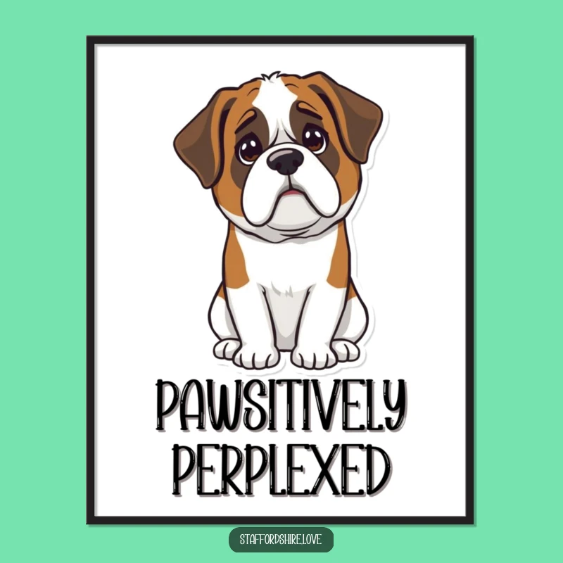 Free Printable Wall Art: Confused Kawaii Saint Bernard, Funny Dog Downloadable Decor
