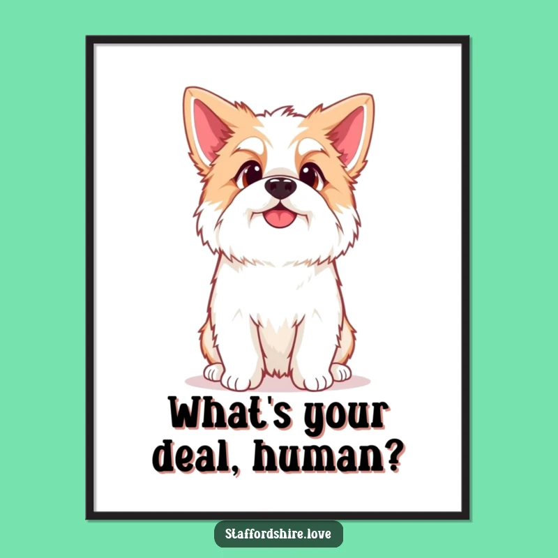 Free Printable Wall Art: Curious Staffy Kawaii Dog Downloadable Decor with Head Tilt