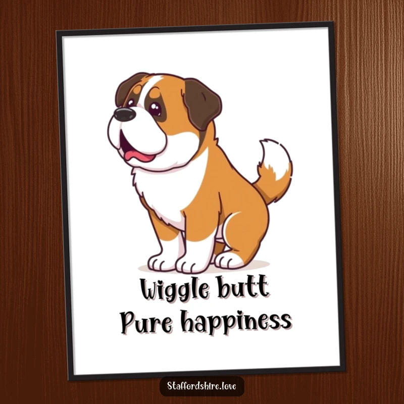 Funny Free Printable Wall Art: A Saint Bernard's entire body wiggles with its incredibly happy tail wag, creating joyful decor.