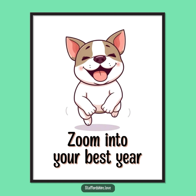 Free Printable Wall Art: Funny Kawaii Staffy Zoomie, Energetic Downloadable Decor