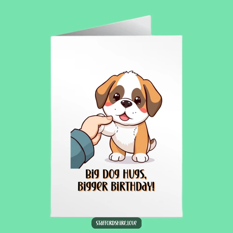 Free Printable Kawaii Saint Bernard Birthday Card: Funny Dog Nudge Downloadable Gift