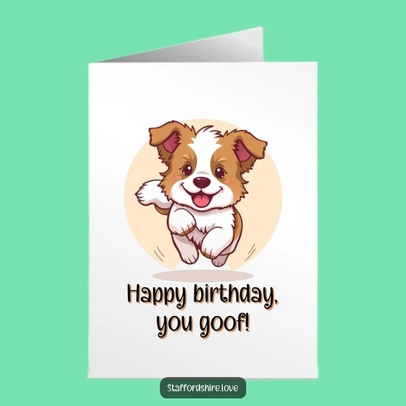 Free Printable Birthday Card: Happy Pup Tail Chasing - Funny Downloadable Gift