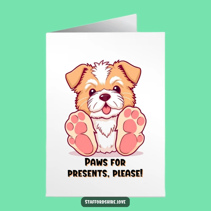Free Printable Birthday Card: Playful Staffordshire Paws Toy Fun Downloadable Gift