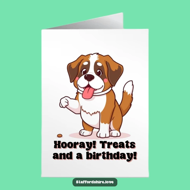Free Printable Saint Bernard Birthday Card: Treat Jumping Dog, Hilarious DIY Gift