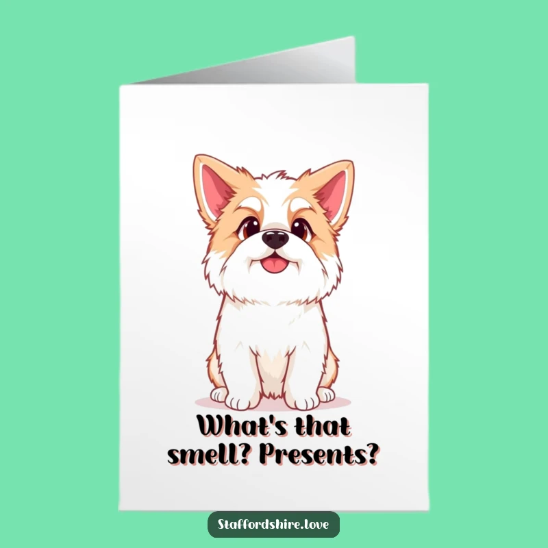 Free Printable Staffy Birthday Card: Curious Dog Downloadable Greeting for a Fun Day