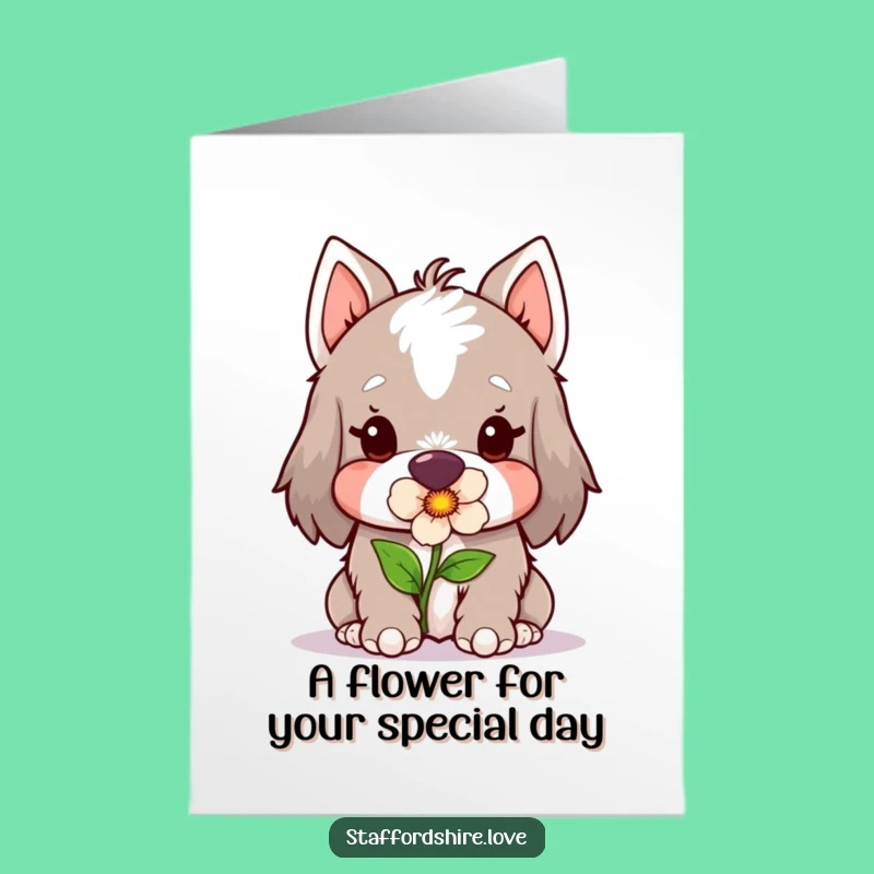 Free Printable Staffy Birthday Card: Flower Gift Downloadable Greeting for Sweetness