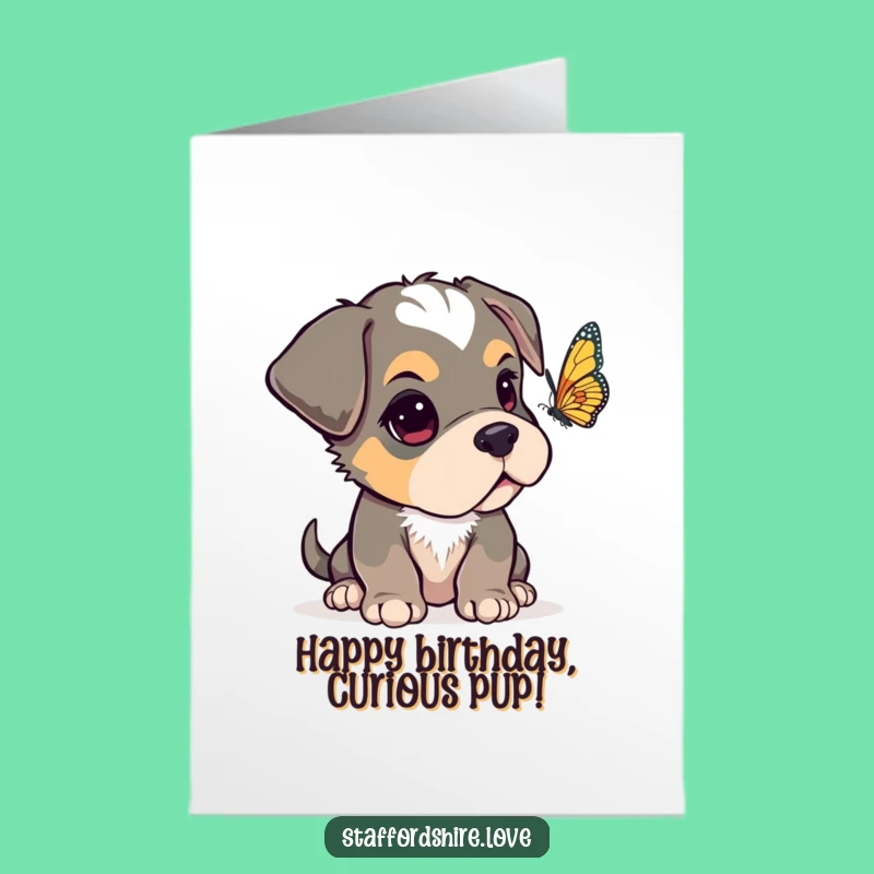 Free Printable Bday Card: Curious Pup & Butterfly, Sweet Downloadable Gift