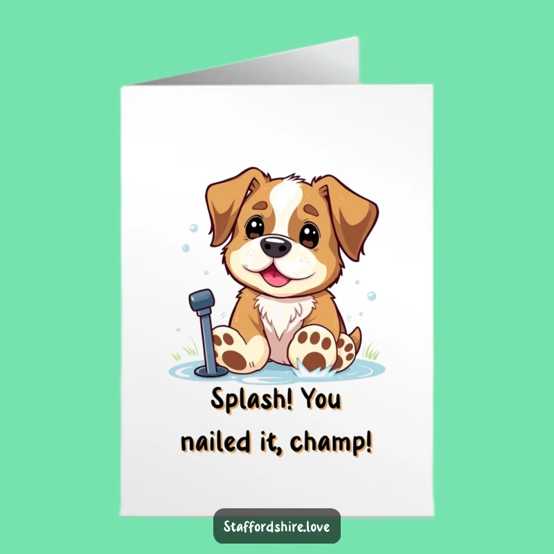 Free Printable Congrats Card: Big Paws Staffy Sprinkler, Joyful Downloadable Greeting