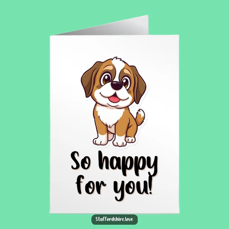 Free Printable Congrats Card: Happy Saint Bernard Wagging Tail, Joyful Download