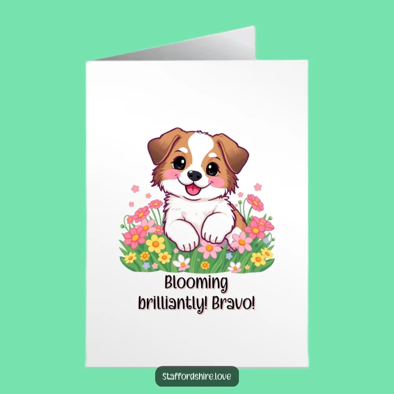 Free Printable Congrats Card: Happy Staffy Flower Roll, Joyful Downloadable Greeting