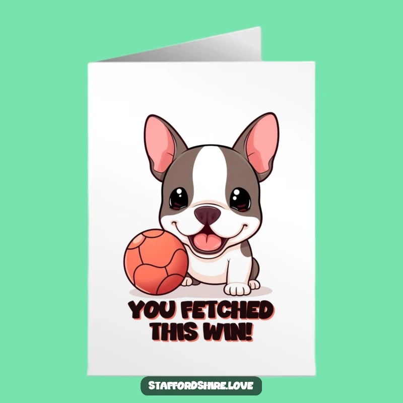 Free Printable Congrats Card: Kawaii Staffy Ball Win, Enthusiastic Downloadable Gift