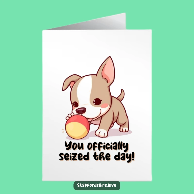 Free Printable Congrats Card: Kawaii Staffy Puppy Toy Chase, Hilarious Downloadable Gift