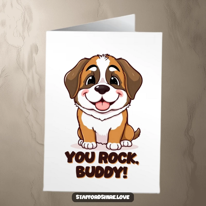 Free Printable Congratulations Card: A Saint Bernard offers a gentle, loving nudge with a wide, friendly, and happy smile.